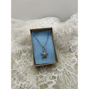 Silver Tone Starfish Pendant Chain Link Necklace